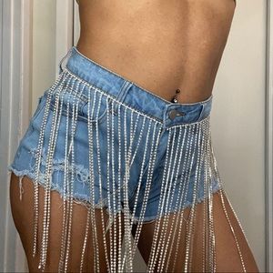 Rhinestone-embellished denim shorts